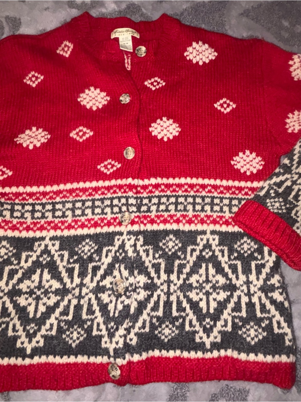 Vintage 1990s Eddie Bauer Wool Alpaca Nordic Fair Isles Knit Cardigan Sweater~ - Picture 3 of 5